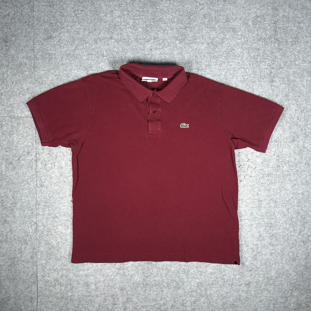 Lacoste Polo Shirt Mens FR 6 / US XL Burgundy Pique Classic Fit Crocodile Short